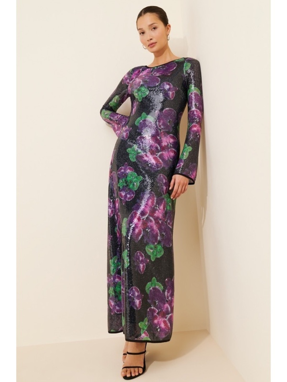 THE WOLF GANG Lenee Sequin Formal Long Sleeve Maxi Dress